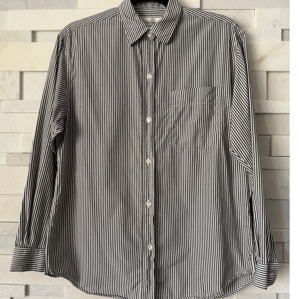 BURBERRYS OF LONDON VINTAGE 100% Cotton Pinstripe Button Front Long Sleeve Top 4